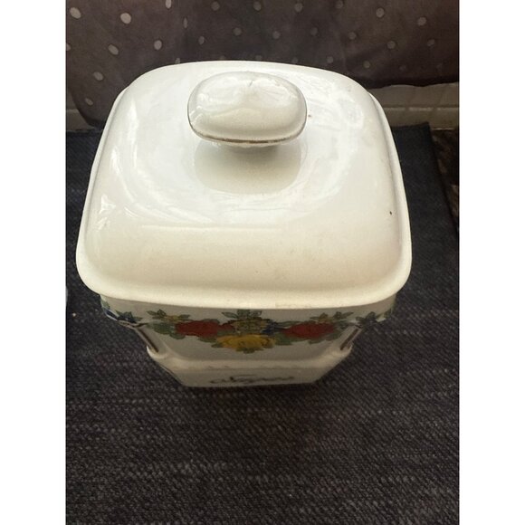 Vintage Ceramic Rice & Sugar Kitchen Canisters With Floral Design & Lids - Picture 10 of 16